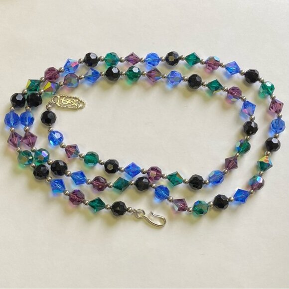 YVES SAINT LAURENT YSL NECKLACE VINTAGE LONG STRAND FACETED CRYSTALS BLUE PURPLE - Picture 3 of 13